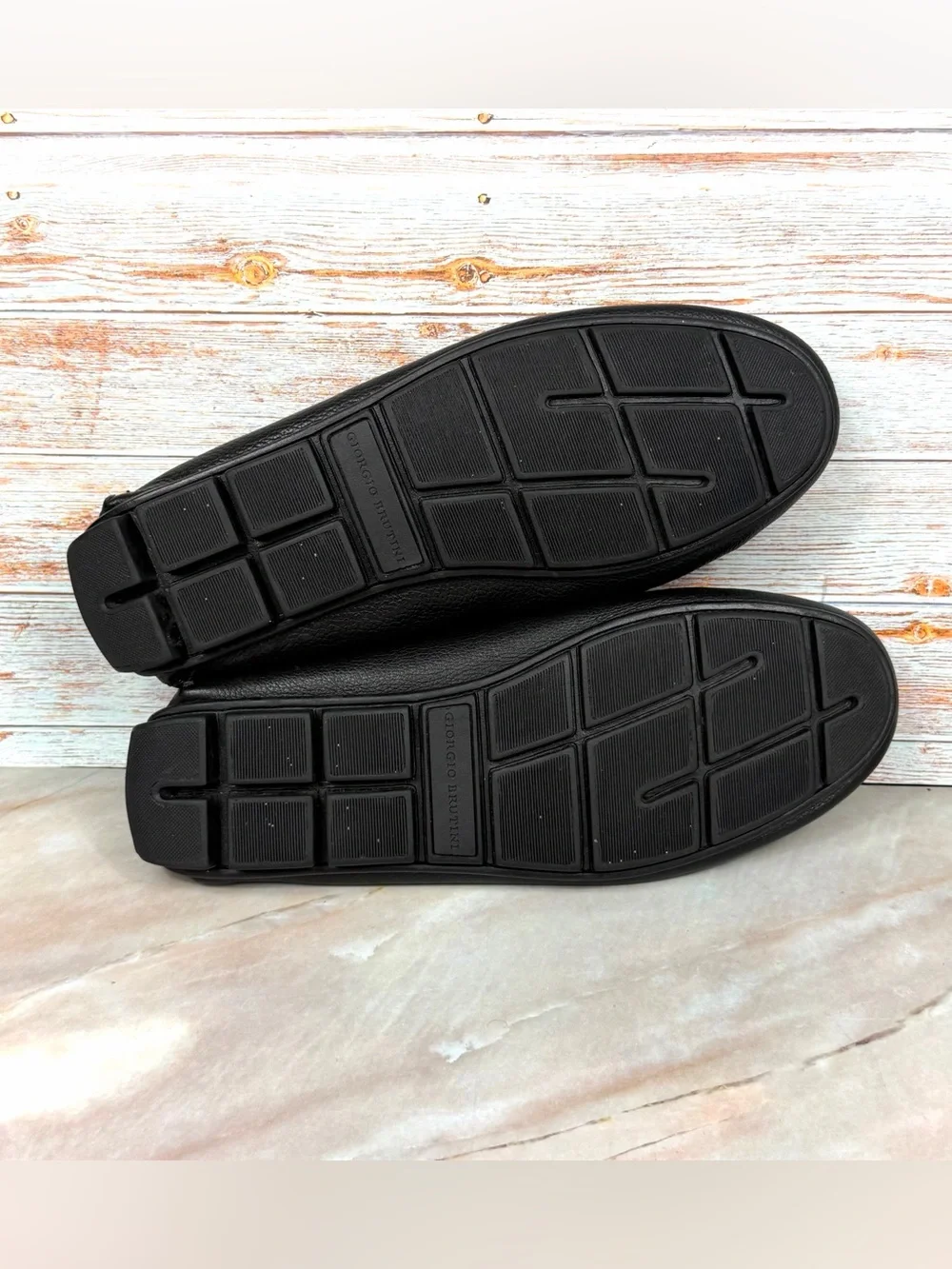 Giorgio Brutini Le Glove Black Pebbled Leather Slip-On Horsebit Driving Loafer